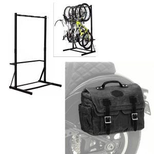 Set: râtelier à vélo sur pied pour 5 vélos acier RI98 + sacoche de selle en toile avec poche intérieure CV1 poche latérale noir