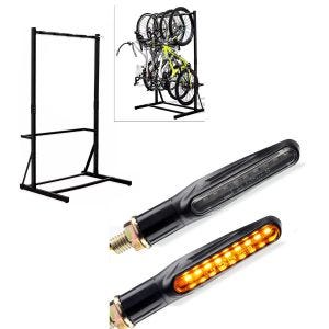 Set: support pour vélo sur pied pour 5 vélos acier RI98 + clignotant clignotant KP6 LED avec marquage E 2 pièces