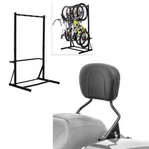 Set: Support pour vélo sur pied pour 5 vélos acier RI98 + sissy bar pour modèles Harley Davidson Touring 09-24 en noir