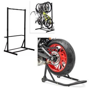Set: support pour vélo sur pied pour 5 vélos, acier RI98 + base support pour roue arrière, noir mat