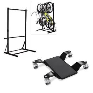 Set: support à vélo sur pied pour 5 vélos acier RI98 + aide à la manœuvre pour béquille principale Easy Mover II jusqu'à 320kg en noir