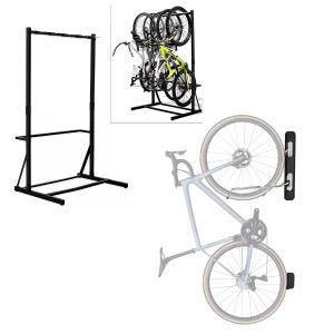 Set: support pour vélo sur pied pour 5 vélos acier RI98 + support mural pour vélo pivotant ME84 noir