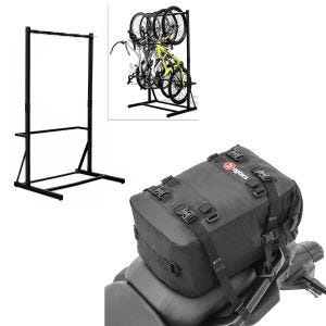 Set: support à vélo sur pied pour 5 vélos acier RI98 + sacoche arrière KH2 sac à dos 20 L noir