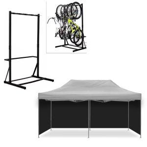 Set : support à vélo sur pied pour 5 vélos en acier RI98 + 4x pavillon parois latérales noires parois de tente pliables adaptées pour tente de course 3x6m