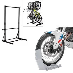 Set: support de vélo sur pied pour 5 vélos acier RI98 + béquille de transport bascule moto Easy Fix galvanisé