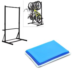 Set : support de vélo sur pied pour 5 vélos, acier RI98 + coussin de gel adapté à la selle de moto, découpable sur mesure, 20 x 15 x 1,5 cm