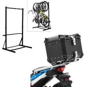 Set: Support à vélo sur pied pour 5 vélos acier RI98 + top case aluminium XB45 45 L noir