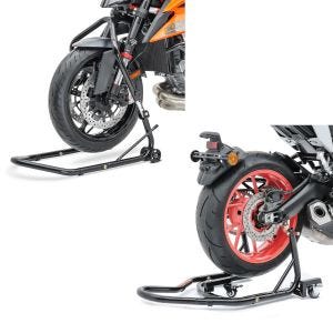 Set: Béquille sous tete de fourche Vario leve moto roue avant + Béquille de Range Arrière Mover II Racing noir