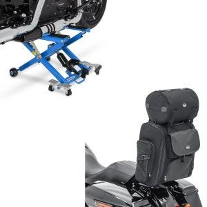 Set: Hebebühne Mid-Lift XL heber bis 500kg in blau + Sissybar Tasche SXL Hecktasche mit Gepäckrolle in schwarz_1