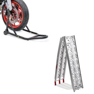 Set: rampe de chargement en Alu max. 340 kg pliable pour scooter quad ATV + Béquille d'atelier roue avant Front