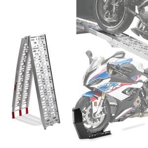 Set: rampe de chargement en Alu max. 340 kg pliable pour scooter quad ATV + Bloque Roue Easy-Plus Bequille Avant à 21 Pouces noir-mate