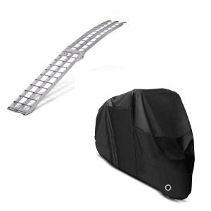 Set: Rampe de Chargement Alu II en Alu max. 340 kg pliable pour Moto ATV + Housse Moto XXL Bache Moto imperméable en noir