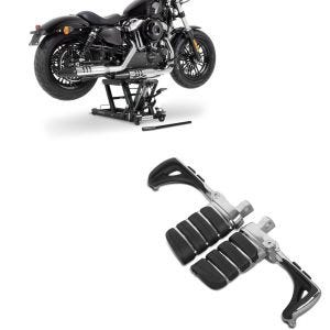 Set: Hebebühne L für Harley und Chopper -680kg + Fussrasten Fahrer-Sozius für Harley-Davidson FP18 chrom_1