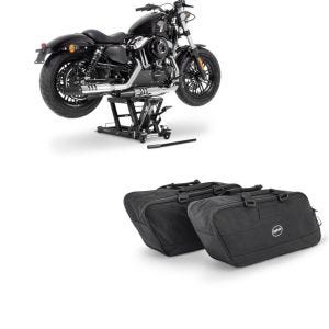 Set: Hebebühne L für Harley und Chopper -680kg + Koffer Innentaschen für Harley-Davidson Touring 94-20 BG1 Paar_1