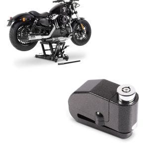 Set: Hebebühne L für Harley und Chopper -680kg + Bremsscheibenschloss Alarm 120dB schwarz_1