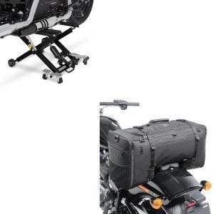 Set: Hebebühne Mid-Lift XL heber bis 500kg in schwarz + Hecktasche SQ1 Soziustasche für Chopper und Cruiser_1