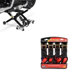 Set: Hebebühne Mid-Lift XL heber bis 500kg in schwarz + Spanngurt Set mit Ratsche und Haken inkl 4x Zurrschlaufe in rot_1