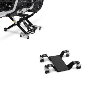 Set: Moto Pont elevateur ciseaux Mid-lift XL Cric hydraulique 500kg en noir + Chariot Range pour béquille centrale Mover II max. 400 kg noir