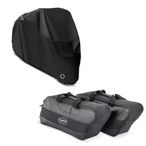 Set: Seitenkoffer Innentasche passend für Harley Davidson Touring 94-24 Craftride + Motorrad Abdeckplane Craftride XXXXL Abdeckhaube in schwarz