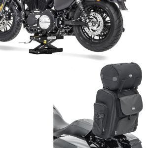 Set: Sissybar Tasche SXL Hecktasche mit Gepäckrolle in schwarz + Hebebühne Mini-Lift Scherenheber bis 500kg in schwarz