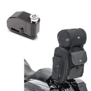Set: Sissybar Tasche SXL Hecktasche mit Gepäckrolle in schwarz + Bremsscheibenschloss Alarm 120dB schwarz_1