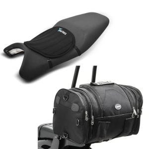 Set: Hecktasche RB1 Gepäckrolle 24-30Ltr passend für Chopper Cruiser + Gel Sitzkissen Neopren M Gelkissen Sitzauflage in schwarz