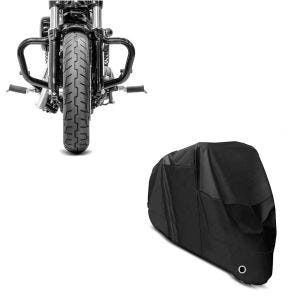 Set: Sturzbügel Mustache für Harley Davidson Sportster 04-20 + Abdeckplane XL Faltgarage schwarz_1