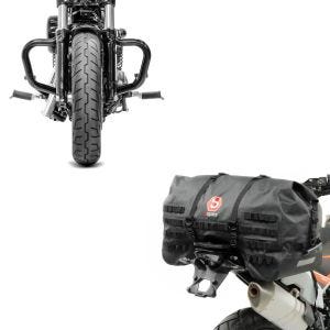 Set: Pare cylindre Mustache compatible avec Harley Davidson Sportster 04-20 pare carter noir Craftride + Moto Sacoche de Selle arrière Bagtecs SX70 70Ltr etanche en noir