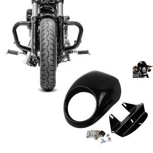 Set: Pare cylindre Mustache compatible avec Harley Davidson Sportster 04-20 pare carter noir Craftride + Carenage de phare compatible avec Harley Davidson Dyna -2005 / Sportster 95-20 noir Craftride