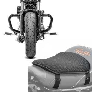 Set: Sturzbügel Mustache für Harley Davidson Sportster 04-20 + Gel Sitzkissen M Tourtecs Universal Komfortkissen schwarz_1