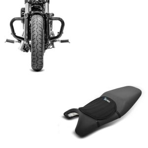 Set: Pare cylindre Mustache compatible avec Harley Davidson Sportster 04-20 pare carter noir Craftride + Moto Gel Coussin de selle Tourtecs Néoprène M en noir