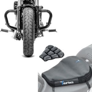 Set: Pare cylindre Mustache compatible avec Harley Davidson Sportster 04-20 pare carter noir Craftride + Moto Coussin d'air Tourtecs Air Deluxe M Coussin de Selle confort en noir