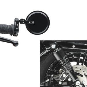 Set: Stoßdämpfer 10,5" Harley Sportster 04-20 Federbein + Lenkerendenspiegel Short Lenkerspiegel in schwarz_1