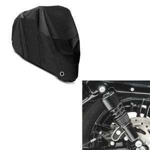 Set: Stoßdämpfer 10,5 Zoll passend für Harley Davidson Sportster 04-20 Federbeine von Craftride schwarz + Motorrad Abdeckplane Craftride XL Abdeckhaube in schwarz