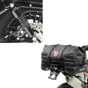 Set: Stoßdämpfer 10,5 Zoll passend für Harley Davidson Sportster 04-20 Federbeine von Craftride schwarz + Motorrad Hecktasche Bagtecs SX70 70Ltr wasserdicht in schwarz
