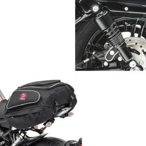 Set: Stoßdämpfer 10,5 Zoll passend für Harley Davidson Sportster 04-20 Federbeine von Craftride schwarz + Motorrad Hecktasche Bagtecs X50 Gepäcktasche hinten 50Ltr in schwarz