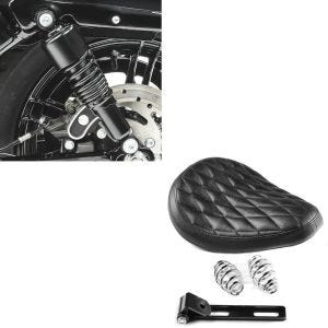 Set: Stoßdämpfer 10,5 Zoll passend für Harley Davidson Sportster 04-20 Federbeine von Craftride schwarz + Motorrad Bobber Schwingsattel Craftride Diamond Contoured mit Federn für Custombikes in schwarz