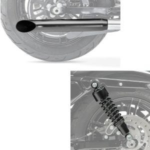 Set: Stoßdämpfer 11,9 Zoll 302mm Federbeine in schwarz + Endschalldämpfer Universal Caferacer Turn Out schwarz