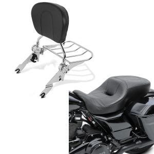 Set: Komfortsitzbank für Harley-Davidson Touring 14-20 Hammock schwarz + Sissybar Harley Touring 09-21 L Flex mit Rack_1