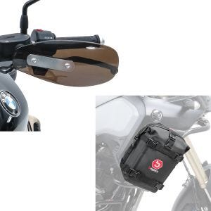 Set: Handprotektoren Universal HP Lenkerschutz dunkel getönt + Sturzbügeltasche K3 passend für Schutzbügel wasserdicht 6L schwarz