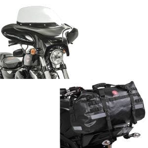 Set: Batwing Verkleidung passend für Chopper und Custombikes mit Windschild + Hecktasche Drybag XB50 Wasserdicht Volumen 50l