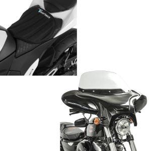 Set: Batwing Windschild für Chopper und Custombikes + Gel Sitzkissen Tourtecs Neopren L Gelkissen Sitzauflage in schwarz_1