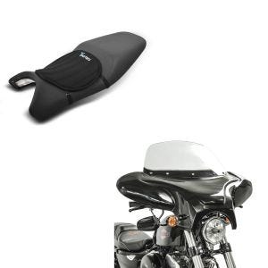 Set: Batwing Windschild für Chopper und Custombikes + Gel Sitzkissen Tourtecs Neopren M Gelkissen Sitzauflage in schwarz_1