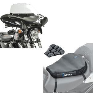 Set: Batwing Verkleidung passend für Chopper und Custombikes mit Windschild + Luftkissen Air Deluxe M Komfort Sitzkissen in