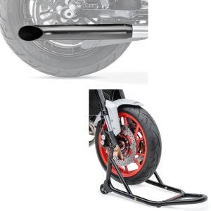 Set: Pot d'échappement Universal Caferacer Turn Out noir + Béquille d'atelier roue avant Front