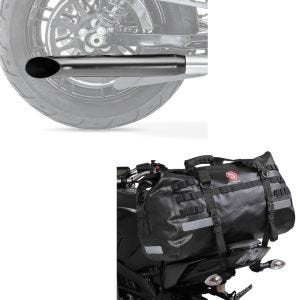 Set: Pot d'échappement Universal Caferacer Turn Out noir + Sacoche de selle Moto arrière XB50 Dry Bag Etanche Volume 50l