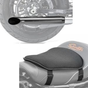 Set: Endschalldämpfer Universal Caferacer Turn Out schwarz + Gel Sitzkissen M Tourtecs Universal Komfortkissen schwarz_1