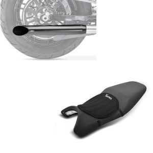 Set: Pot d'échappement Universal Caferacer Turn Out noir + Moto Gel Coussin de selle Tourtecs Néoprène M en noir