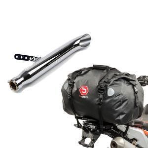 Set: Pot d'échappement Universal Caferacer Turn Out + Sacoche de selle Moto arrière XF60 Dry Bag Etanche Volume 60l