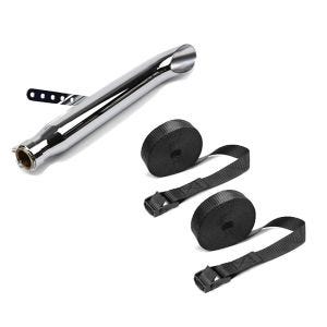 Set: Endschalldämpfer Universal Caferacer Turn Out chrom + Spanngurt Set Zurrgurte 150cm 2 Stück in schwarz_1